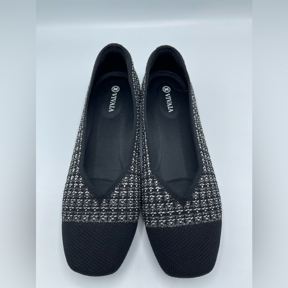 VIVAIA Square-Toe V-Cut Flats Margot 2.0 Black Tweed Size 40W New without Box - Picture 6 of 10